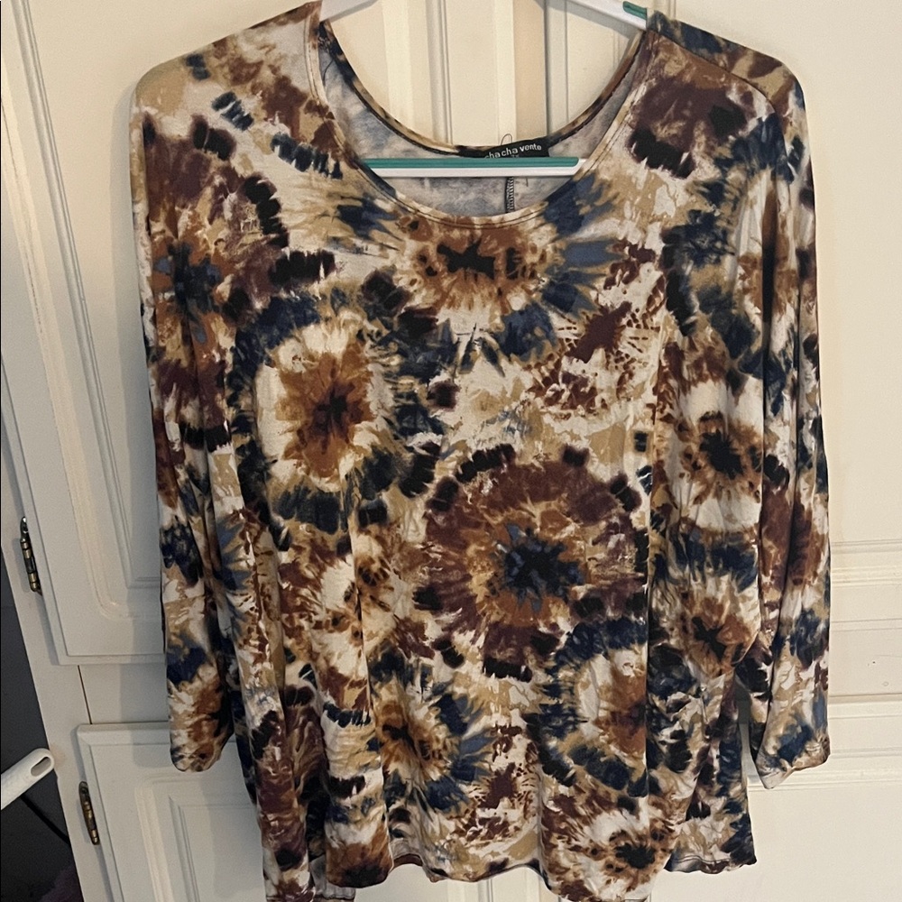 Cha Cha Vente Multicolor Tie-Dye Long Sleeve Top, Women 3X